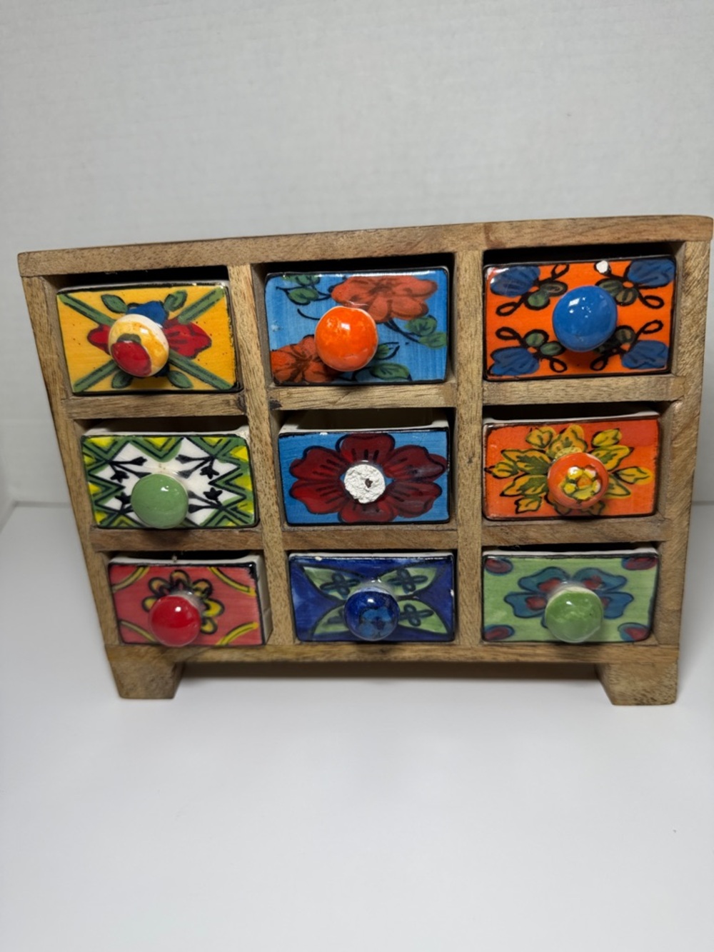 India wooden ceramic drawer stash box / spice box decoration